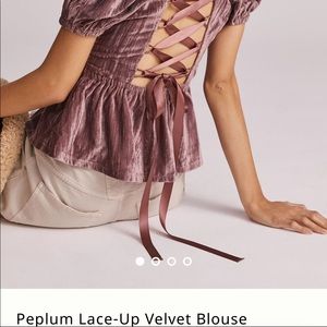 Anthropologie Peplum Lace-Up Velvet Blouse
